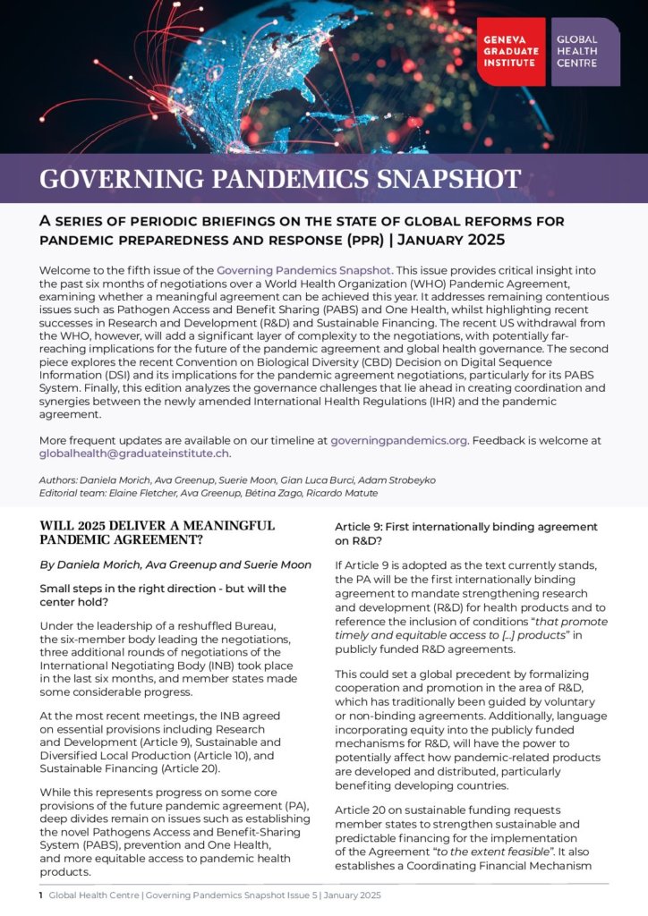 Governing pandemics snapshot. Issue 5