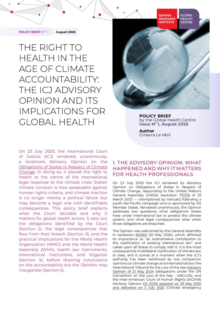 The Right to Health in the Age of Climate Accountability: The ICJ Advisory Opinion and its Implications for Global Health - Policy Brief No.1